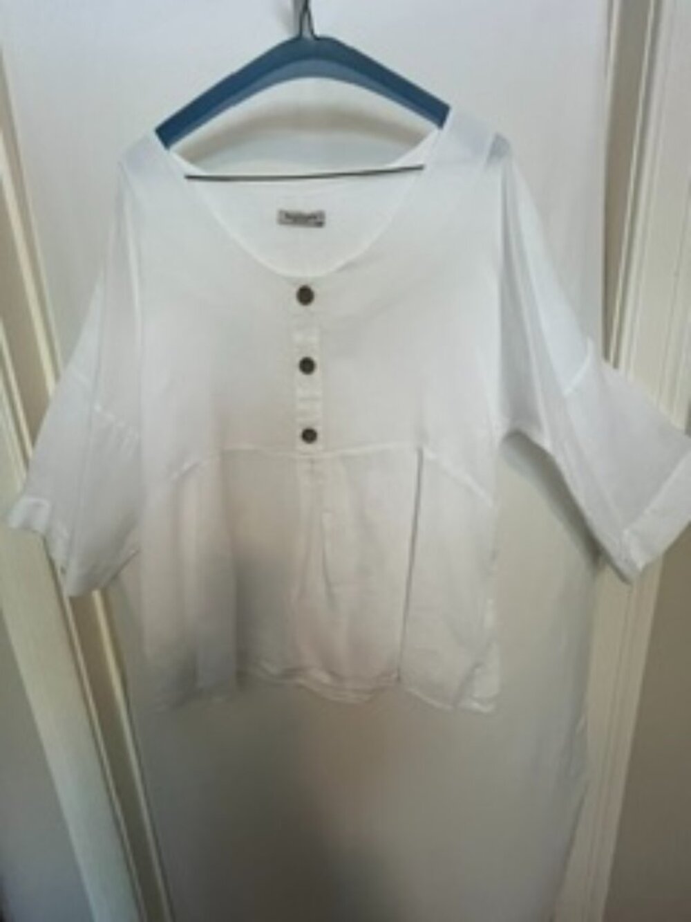 White Linen  Oversized Button Front Tunic Top by Laura Bianchi Italy-medium